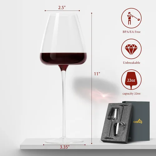 Miniatura 2 de Juego de 2 copas de vino de cristal, sopladas a mano, 22 onzas con tallo largo, borde delgado, copas de vino blanco de primera calidad para bodas