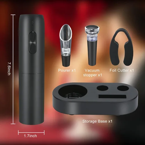 Miniatura 6 de VIDYSUFYR Juego de abridor eléctrico de botellas de vino con base de carga, negro, abridor automático de botellas de vino con luz LED, kit