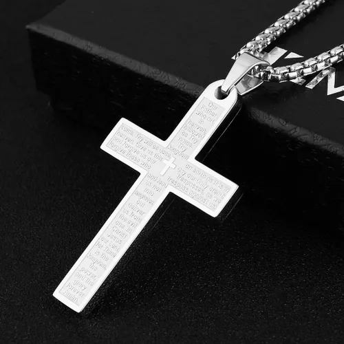 Miniatura 3 de HZMAN Stainless Steel Mens Womens Cross Necklace Lords Prayer Pendant 4 Colors Available