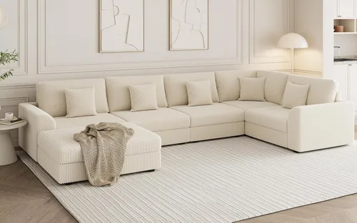Miniatura 3 de Sofá seccional modular de 146", en forma de U de gran tamaño, sofá cama convertible, asiento profundo cómodo sofá nube con otomana y 5 almohadas