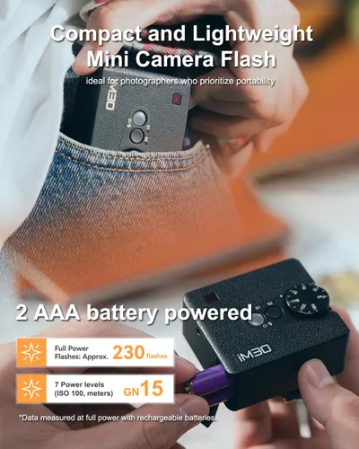 Miniatura 4 de Godox iM30 Mini Flash con Difusor para Canon, Nikon, Sony, Fuji, Olympus con Hotshoe de Contacto Único, Speedlite GN15, Ajuste de Potencia de 7