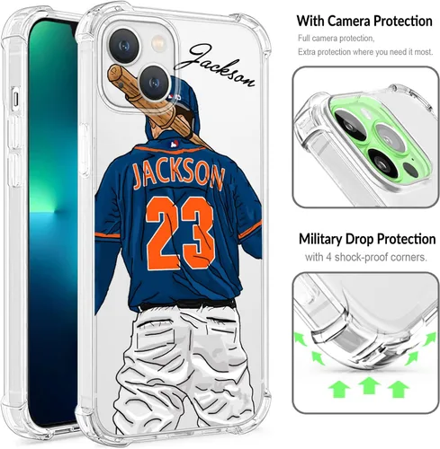 Miniatura 3 de Funda de béisbol transparente con nombre y número personalizados para iPhone 17 Air 16 15 Pro Max 14 13 Mini 12 11 Xs Xr SE3 8 7 6 Plus, con 4