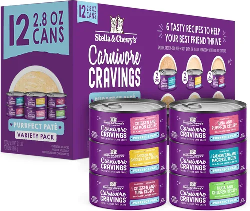 Miniatura 17 de Stella & Chewy's Carnivore Cravings Purrfect Paté - Alimento húmedo prémium sin granos para gatos, receta de atún y calabaza, alto en proteínas
