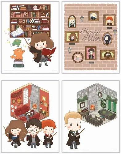 Miniatura 6 de Harry Potter - Banderas de la casa de Hogwarts - Gryffindor - Slytherin - Ravenclaw - Hufflepuff - Diseño geométrico - Juego de cuatro arte de pared