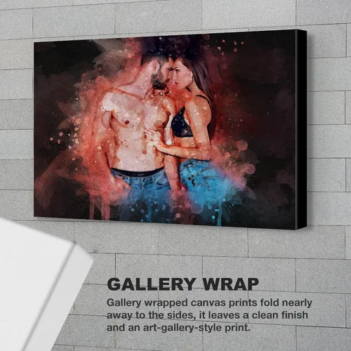 Miniatura 3 de Retrato personalizado de pareja de fotos en acuarela con fondo oscuro sobre lienzo, despedida de soltera y regalo memorable para marido o novio