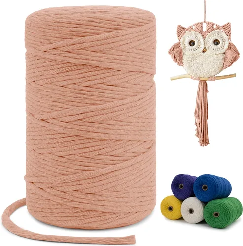 Miniatura 28 de Cuerda de macramé de una sola hebra de 0.197 in x 110 yardas, cuerda de macramé de algodón natural de 0.197 in, cuerda de algodón grueso para colgar