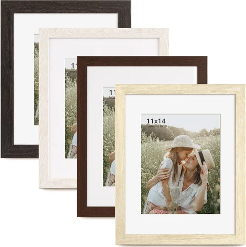 Miniatura 32 de Momentworth Portarretratos de 4 x 6 pulgadas con paspartú para 3.5 x 5 pulgadas, marcos de fotos con grano de madera negra envejecida para pared