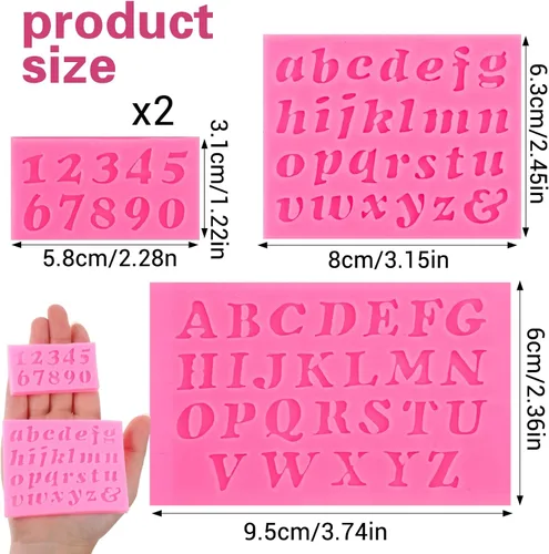 Miniatura 2 de 4 moldes de silicona para letras, molde de silicona para fondant, 26 letras y números 0-9 moldes de chocolate para decoración de pasteles
