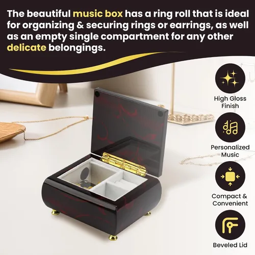 Miniatura 6 de Impresionante joyero musical biselado color burdeos con motivo floral artístico, muchas canciones para elegir, Madera