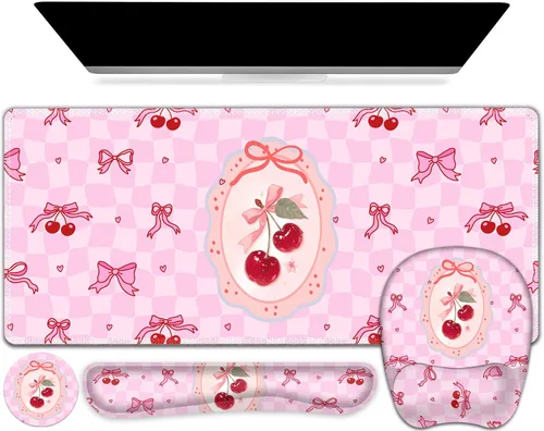 Miniatura 26 de Alfombrilla de ratón grande 4 en 1, juego de reposamuñecas para teclado, alfombrilla de ratón ergonómica con soporte para la muñeca, alfombrilla