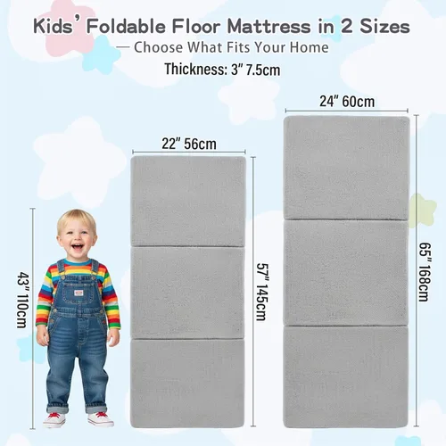 Miniatura 2 de Tiita Colchón de suelo plegable para niños, futón de felpa o tapete de suelo con bolsa de almacenamiento, tapete para siesta de piso para niños