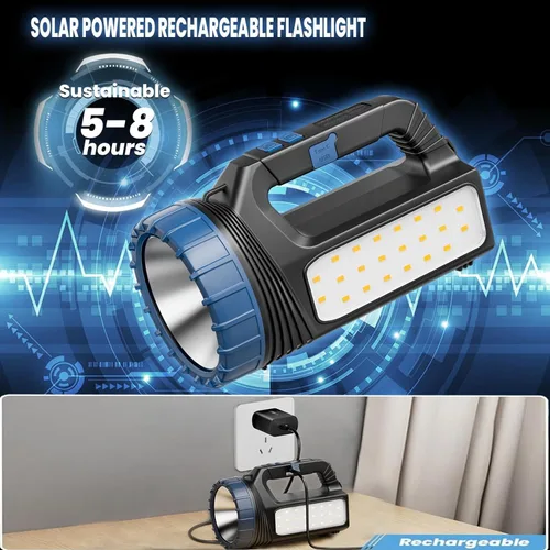 Miniatura 3 de E-SHIDAI Linterna solar, linterna alimentada por energía solar para múltiples funciones de 8000 lúmenes con emergencia, linternas recargables