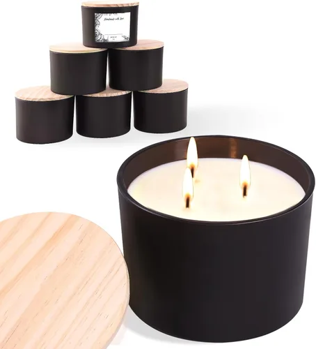 Miniatura 11 de Paquete de 6 tarros de vela de vidrio con tapas (16 onzas, transparentes) – Tarros de vela grandes para hacer velas de 3 mechas – Contenedores