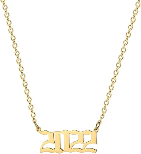Collar de acero inoxidable chapado en oro de 18 quilates con colgante de número de año de nacimiento y aniversario para mujeres y niñas