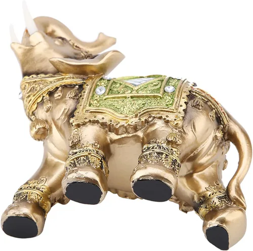Miniatura 3 de Walfront Estatua de elefante verde, tronco, figura coleccionable, riqueza, suerte, Feng Shui, decoración para el hogar, regalo de 3.9 x 1.8 x 3.9