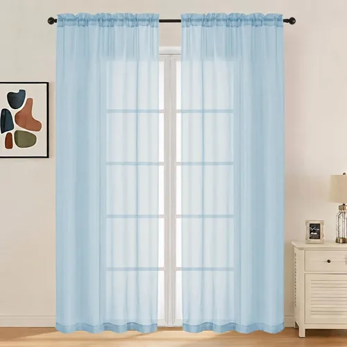 Miniatura 107 de LIVEKID Cortinas traslúcidas negras de cocina de 36 pulgadas de largo, cortinas cortas filtrantes de luz, 2 paneles de gasa aireada, texturizadas