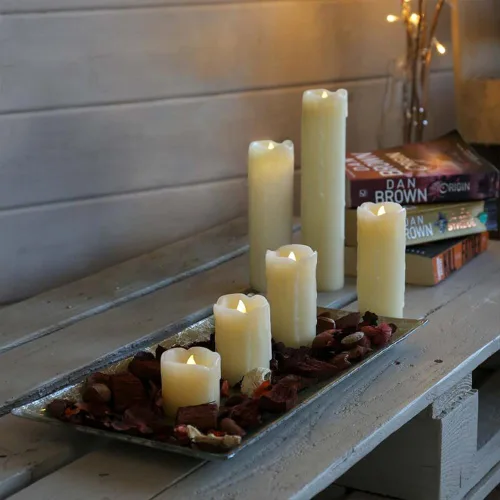 Miniatura 7 de Velas parpadeantes sin llama que funcionan con pilas (batería incluida) con temporizador de 6 horas, juego de 6 velas LED de cera goteante
