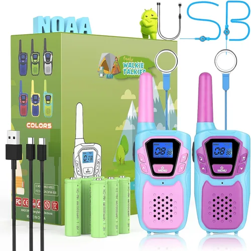 Miniatura 10 de Walkie Talkies para Niños de Topsung 2 Pack NOAA Walkie-Talkies para Adultos Recargables de Largo Alcance Radios de 2 Vías para Familia, Equipo