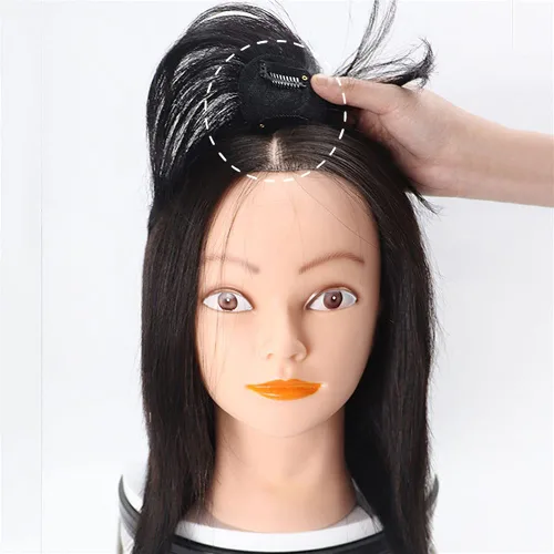 Miniatura 6 de Mini adorno de cabello humano real para mujer, extensiones de pelo lacio con clip para pérdida de cabello leve, base de seda, 2 clips, 6.7 in