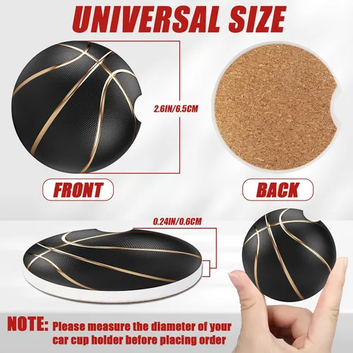 Miniatura 2 de Portavasos negros de baloncesto para automóvil, posavasos de cerámica absorbente para amantes de las bolas, accesorios de automóvil para mujeres