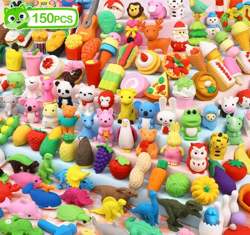 Paquete de 150 Borradores de Animales para Niños a Granel, Rompecabezas 3D Desmontables, Borradores Juguetes para Caja del Tesoro, Recompensas y