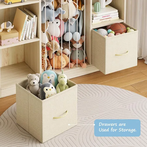 Miniatura 8 de EXPERLAM Organizador de almacenamiento de juguetes 4 en 1 con almacenamiento de animales de peluche, estantería de pino macizo para niños y estante