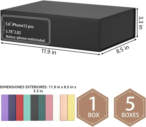 Miniatura 2 de Caja de regalo negra de 11.9" x 8.5" x 3.3" con tapa de cierre magnético, cajas de regalo para damas de honor, caja linda, cajas de regalo de Negro