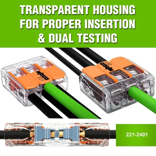 Miniatura 5 de WAGO 221-2401 80 conectores de alambre de empalme compactos en línea, incluye 80 piezas 221-2401 (2 conductores), conectores de cable WAGO, empalme