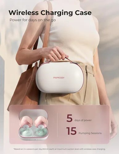 Miniatura 3 de Momcozy Air 1 - Bomba extractora de leche ultradelgada, sacaleche portátil manos libres con estuche de carga inalámbrica y control por aplicación