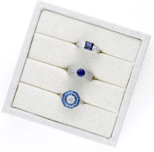Miniatura 7 de BERRICLE Sterling Silver 3-Stone Wedding Engagement Promise Rings for Her, Stackable Band Ring Set for Women, Cubic Zirconia CZ - Sapphire-Blue
