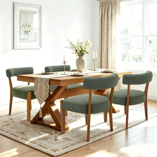 Miniatura 16 de RNKSFX Juego de 2 sillas de comedor modernas de piel sintética tapizadas para cocina y comedor, sillas modernas de madera de mediados de siglo, Beige