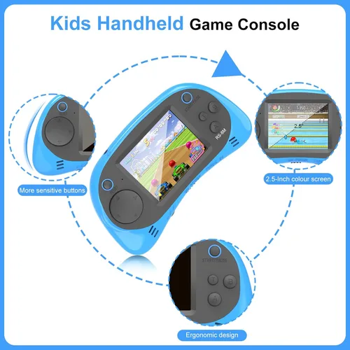 Miniatura 3 de Juegos de mano para niños, videojuego retro de 16 bits con 220 juegos electrónicos HD, juego de viaje portátil IPS de 2.5 pulgadas, regalos para Azul