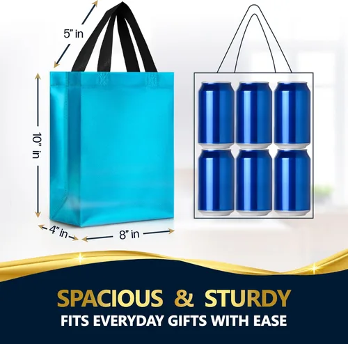 Miniatura 3 de Nush Nush Bolsas de regalo de tamaño mediano color azul aguamarina – Juego de 12 bolsas de regalo reutilizables azul claro con asas – Bolsas