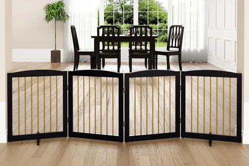 Miniatura 34 de PUPETPO Puerta independiente para mascotas para perros, puerta plegable de madera para perros para casa, puerta interior para perros para puertas