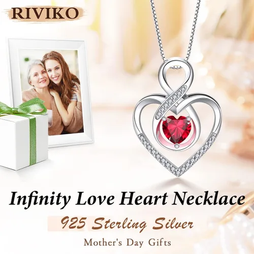 Miniatura 31 de RIVIKO Collar con símbolo de corazón infinito para mujer, plata de ley 925, delicado colgante de corazón para el día de San Valentín, día