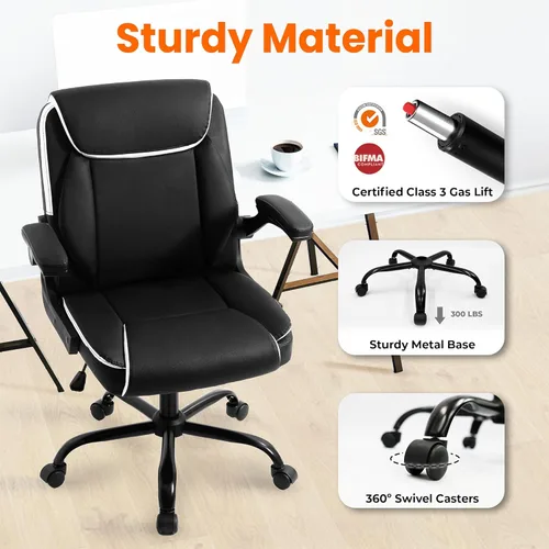 Miniatura 8 de NEO CHAIR Silla ergonómica ejecutiva para computadora de escritorio, oficina, juegos, de cuero con reposabrazos abatibles acolchados ajustables