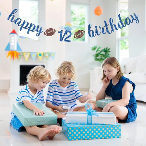 Miniatura 7 de Cartel de feliz cumpleaños de 1/2, decoraciones de cumpleaños con temática de fútbol americano, 6 meses, suministros para fiestas de cumpleaños