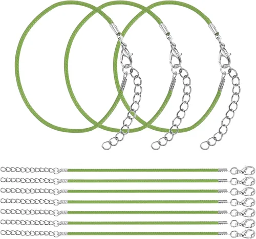 Miniatura 20 de MECCANIXITY 10 cordones de pulsera verde militar, pulsera de amistad ajustable de 9 pulgadas, cordón de poliéster encerado de 0.059 in con cierre