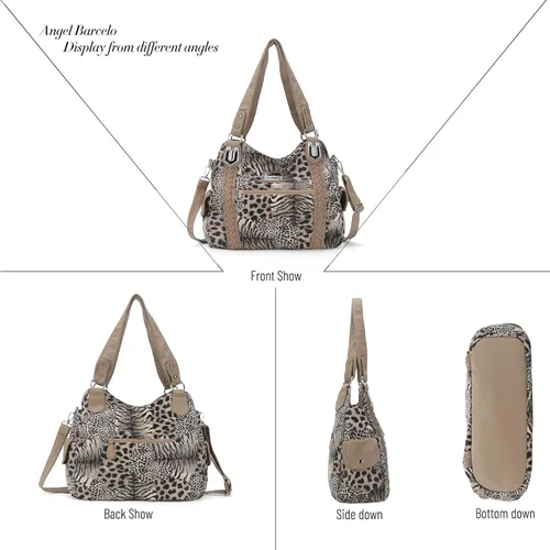 Miniatura 178 de Angel Barcelo - Bolsa de hombro amplia para mujer, diseño Hobo, cuero lavado