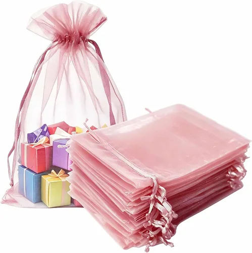 Miniatura 17 de Bolsas de regalo de organza de 4 x 6 pulgadas con cordón para joyas, dulces, paquetes de 50 bolsas de té de tela transparente azul aguamarina