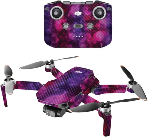 Miniatura 12 de Mighty Skins Fibra de carbono compatible con el dron portátil DJI Mini 2, salpicaduras de neón, acabado de fibra de carbono texturizado protector