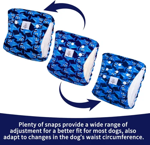 Miniatura 5 de CuteBone - Pañales lavables para perro macho con broches, reutilizables, 3 unidades por paquete, cinturón para el abdomen para perros machos