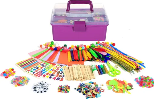 Miniatura 8 de YITOHOP Suministros de artes y manualidades para niños -1000 piezas de kit de manualidades en caja de viaje para niños pequeños a partir de 4 años