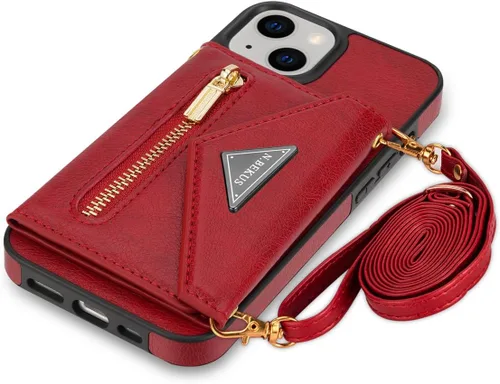 Miniatura 10 de Cartera con cremallera compatible con iPhone 14 Pro Max, funda cruzada con correa para mujer, tarjetero y cordón de 6.7 pulgadas, función atril
