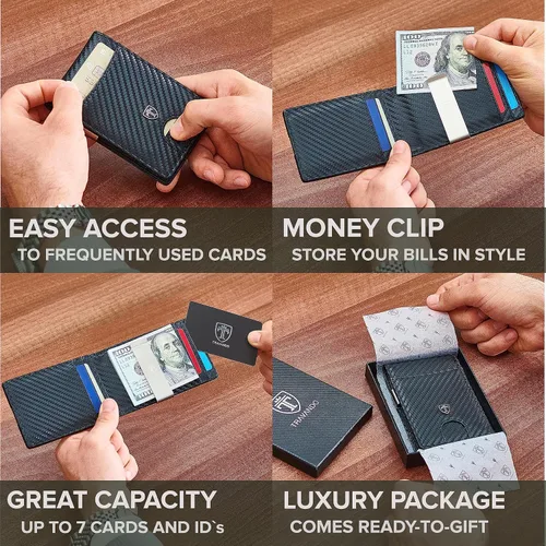 Miniatura 2 de TRAVANDO Billetera con clip para dinero, bolsillo frontal, delgada, con bloqueo RFID, tarjetero de crédito, mini plegable