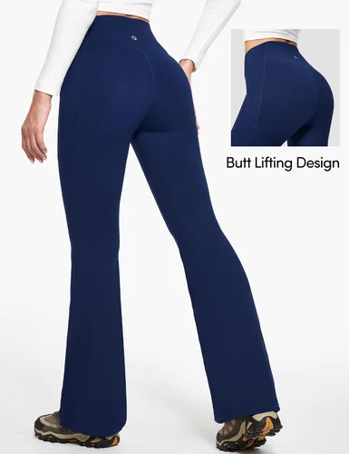 Miniatura 2 de IUGA Pantalones con forro polar para mujer, resistentes al agua, pantalones de senderismo para invierno, leggings acampanados con bolsillos, corte