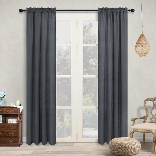 Miniatura 125 de KOUFALL Juego de 2 cortinas de puerta francesa, cortinas de lino para puerta/ventana, cortina transparente boho para cristal lateral delantero