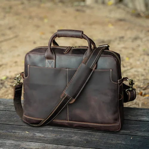 Miniatura 3 de Polare - Maletín de cuero para hombre, bolsa de mensajero de viaje de negocios de 15.6 pulgadas, cremallera metálica YKK