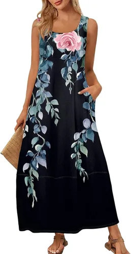 Miniatura 19 de Vestidos de iglesia para mujer 2025, casual, holgado, sin mangas, largo, fluido, vestido de verano con bolsillos