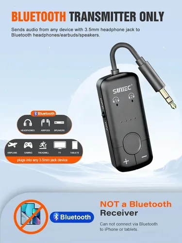 Miniatura 9 de Adaptador Bluetooth de avión para auriculares auriculares: transmisor inalámbrico adaptador de vuelo dongle para viajes de avión aerolínea